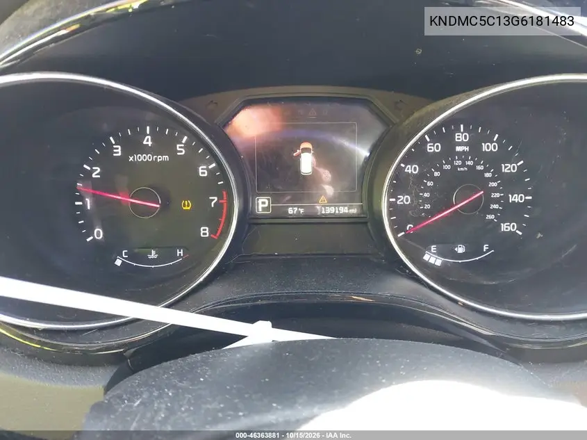2016 KIA SEDONA VIN KNDMC5C13G6181483 — фото 15