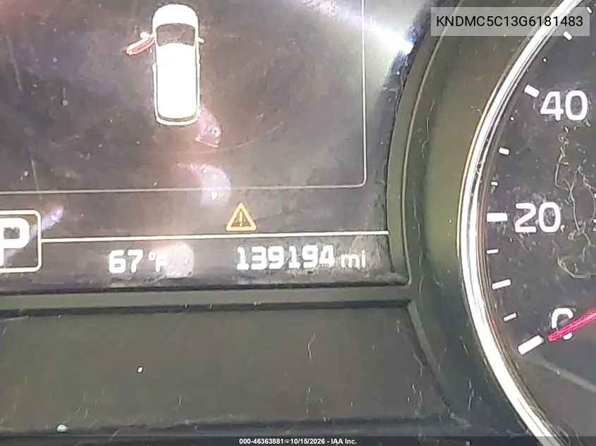 2016 KIA SEDONA VIN KNDMC5C13G6181483 — фото 7