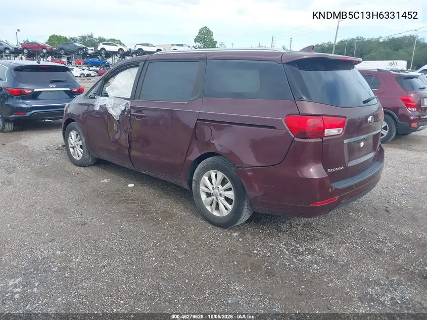 2017 KIA SEDONA VIN KNDMB5C13H6331452 — фото 3