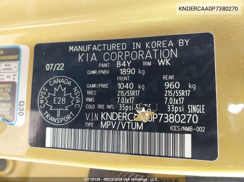 2023 KIA SELTOS VIN KNDERCAA0P7380270 — фото 9