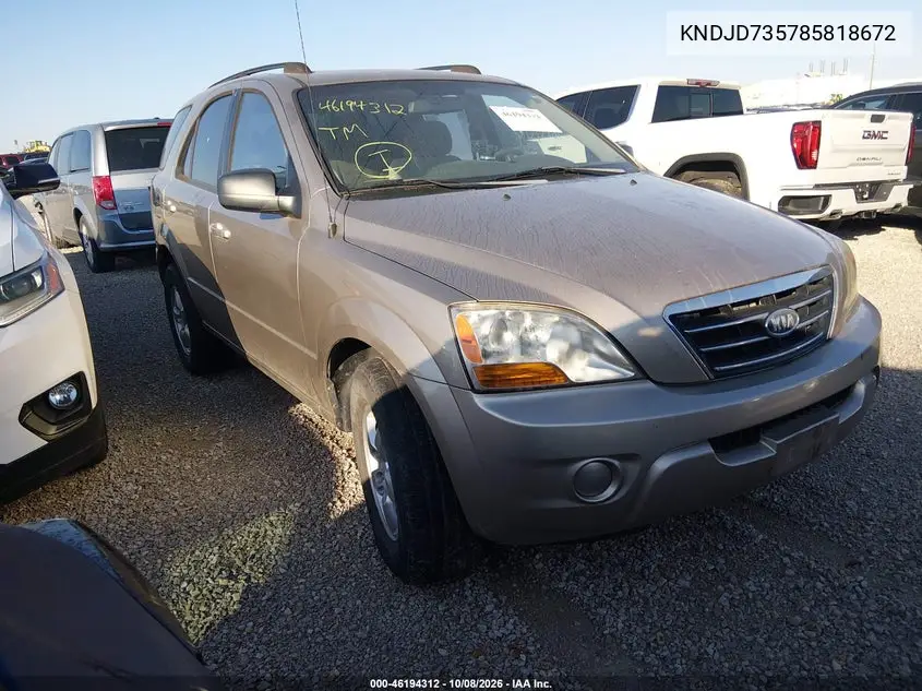 KIA SORENTO 2008, VIN KNDJD735785818672