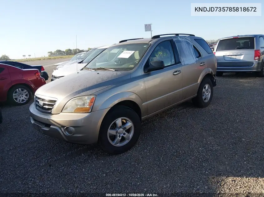 2008 KIA SORENTO VIN KNDJD735785818672 — фото 2