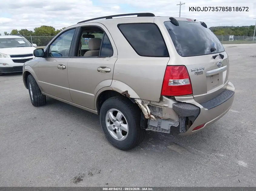 2008 KIA SORENTO VIN KNDJD735785818672 — фото 3