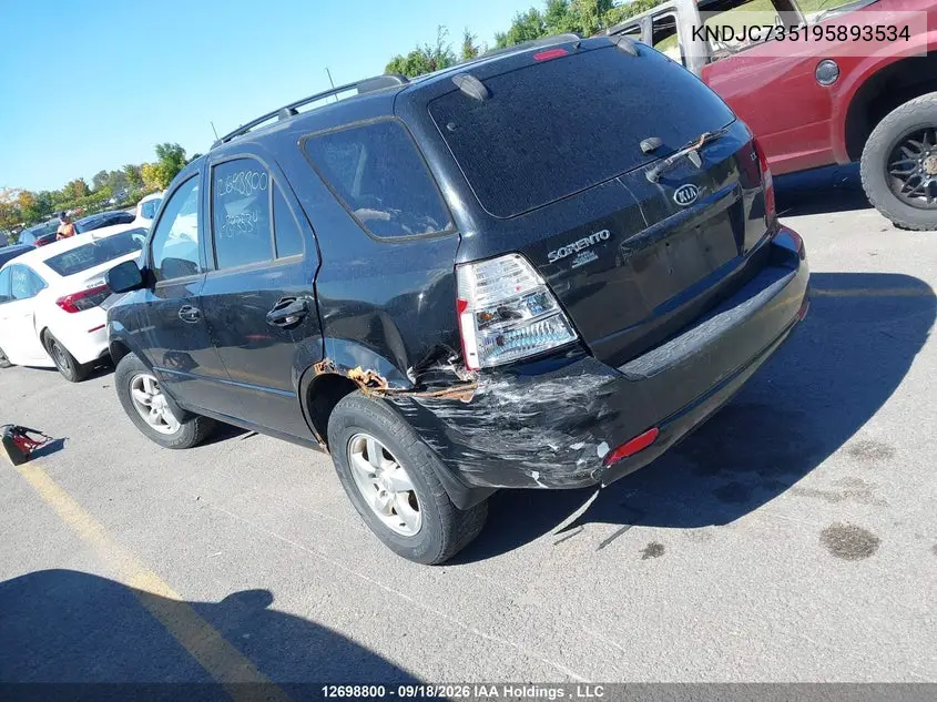 2009 KIA SORENTO VIN KNDJC735195893534 — фото 3