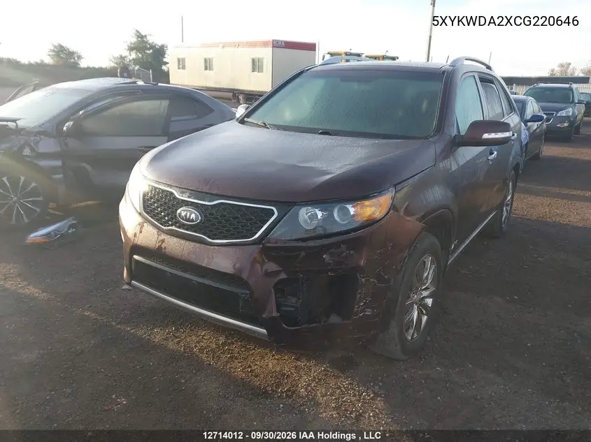 2012 KIA SORENTO VIN 5XYKWDA2XCG220646 — фото 2