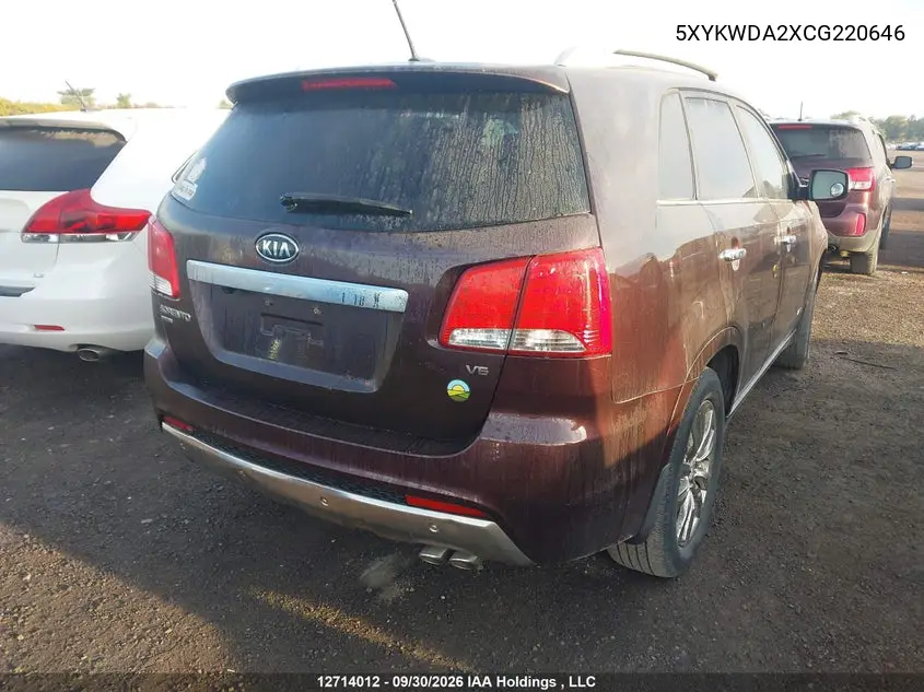 2012 KIA SORENTO VIN 5XYKWDA2XCG220646 — фото 4