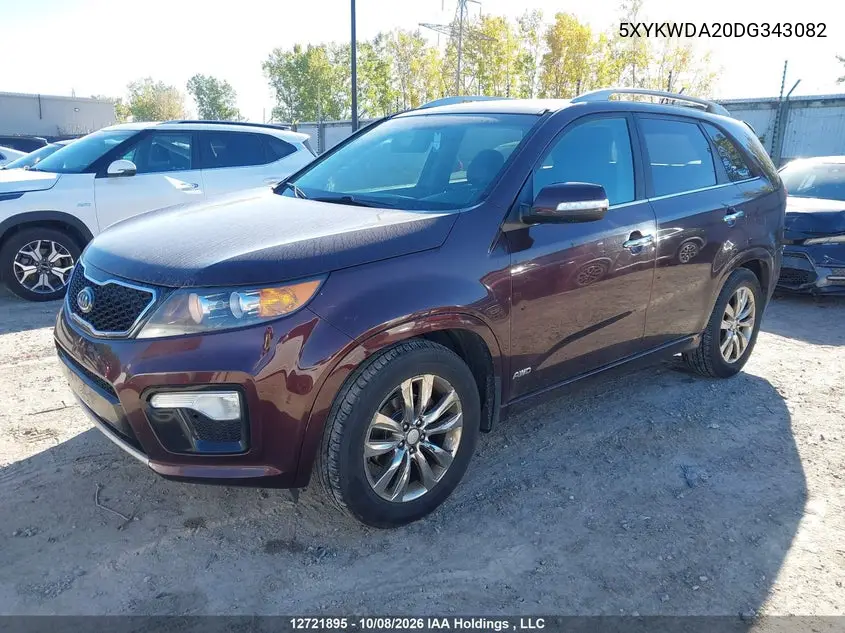 2013 KIA SORENTO VIN 5XYKWDA20DG343082 — фото 2