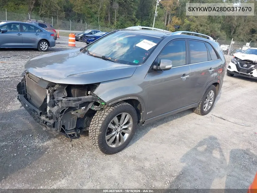 2013 KIA SORENTO VIN 5XYKWDA28DG317670 — фото 2