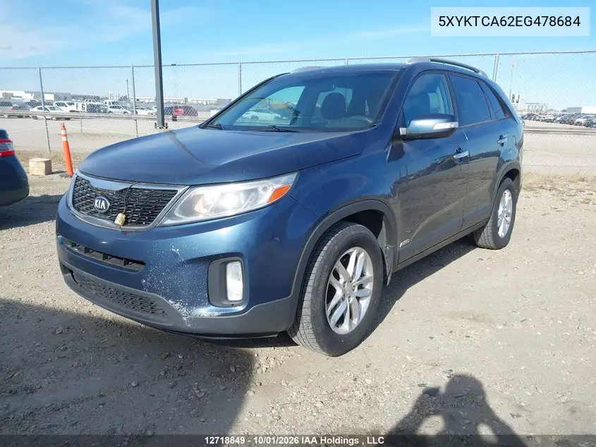 2014 KIA SORENTO VIN 5XYKTCA62EG478684 — фото 2
