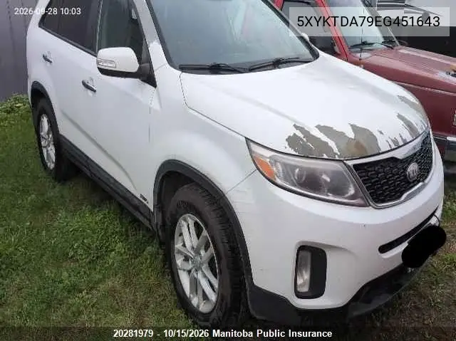 2014 KIA SORENTO VIN 5XYKTDA79EG451643 — фото 3