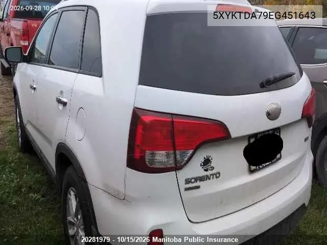 2014 KIA SORENTO VIN 5XYKTDA79EG451643 — фото 2