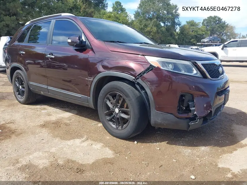 KIA SORENTO 2014, VIN 5XYKT4A65EG467278