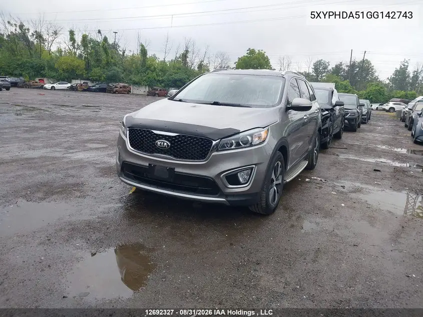 2016 KIA SORENTO VIN 5XYPHDA51GG142743 — фото 2