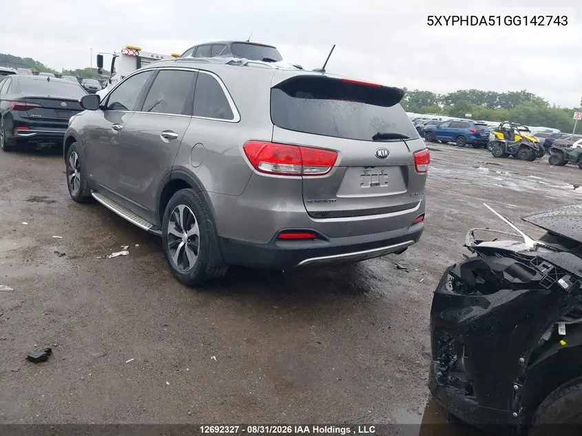 2016 KIA SORENTO VIN 5XYPHDA51GG142743 — фото 3