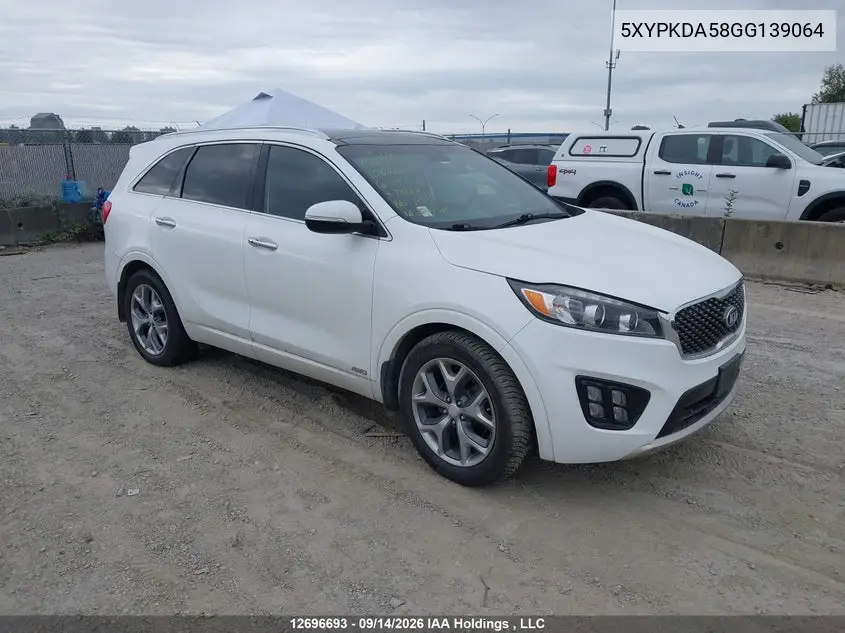 KIA SORENTO 2016, VIN 5XYPKDA58GG139064