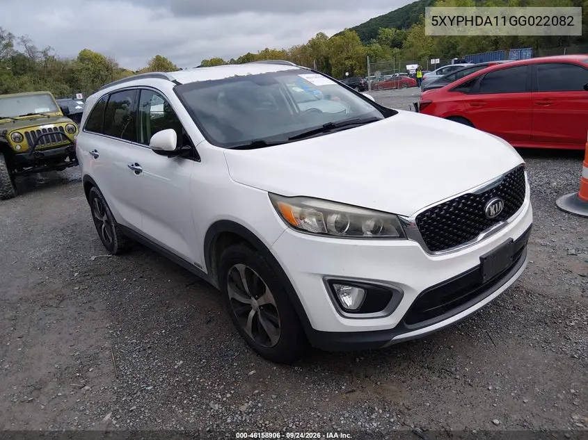 KIA SORENTO 2016, VIN 5XYPHDA11GG022082