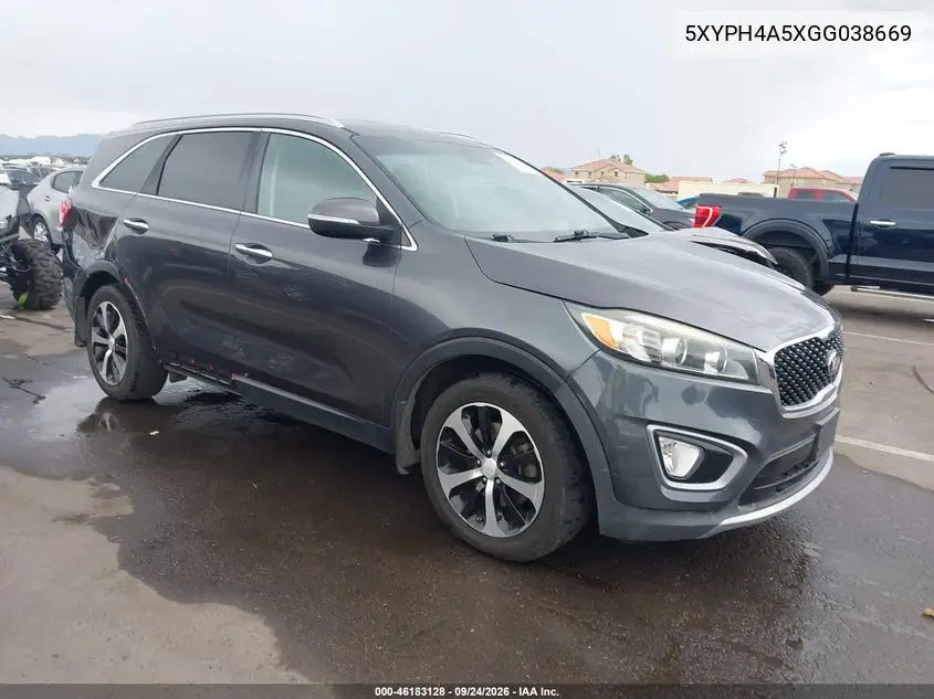 KIA SORENTO 2016, VIN 5XYPH4A5XGG038669