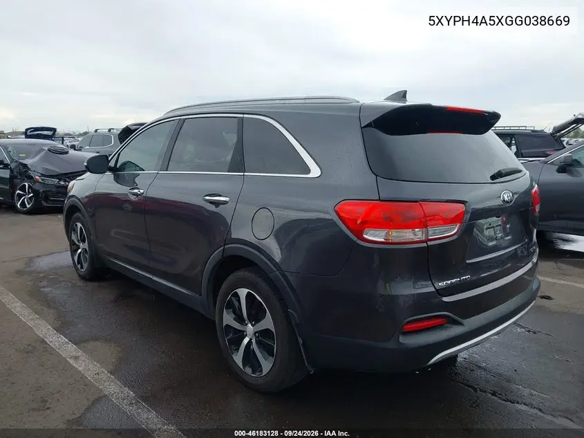 2016 KIA SORENTO VIN 5XYPH4A5XGG038669 — фото 3