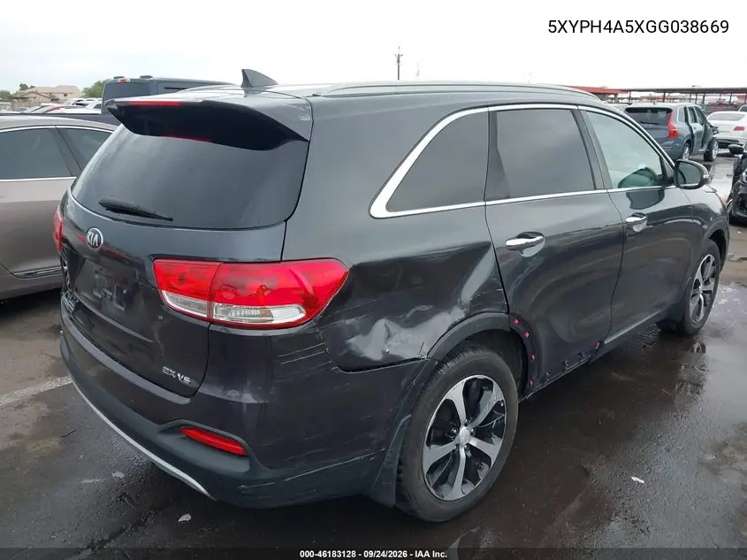 2016 KIA SORENTO VIN 5XYPH4A5XGG038669 — фото 4