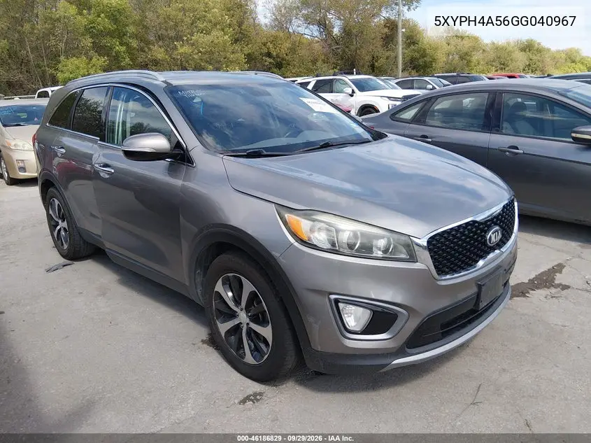 KIA SORENTO 2016, VIN 5XYPH4A56GG040967