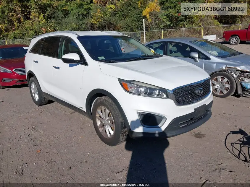 KIA SORENTO 2016, VIN 5XYPGDA38GG168922