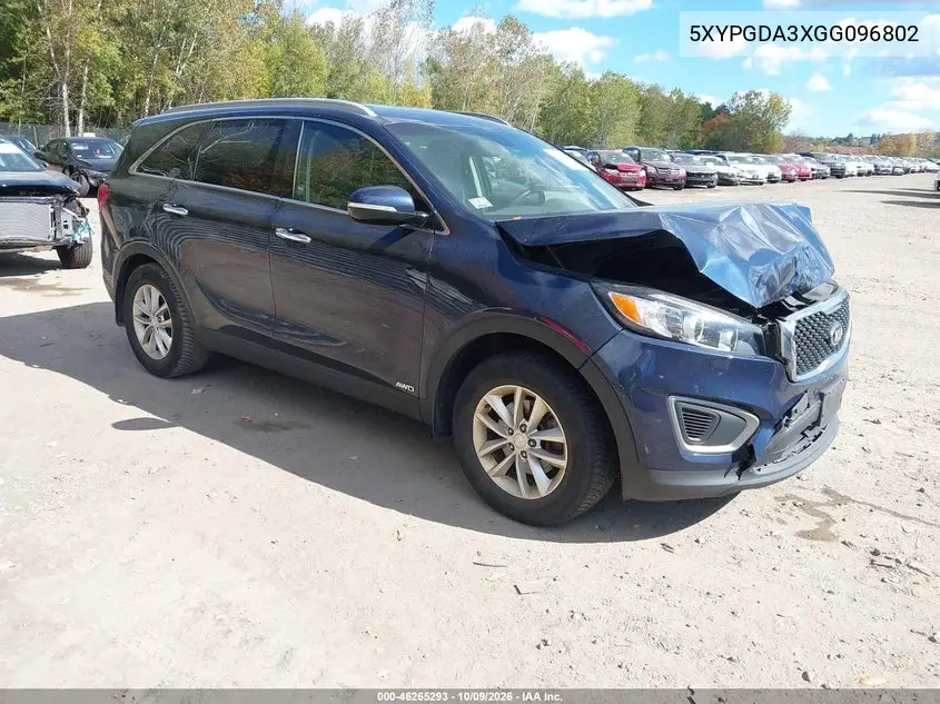 KIA SORENTO 2016, VIN 5XYPGDA3XGG096802