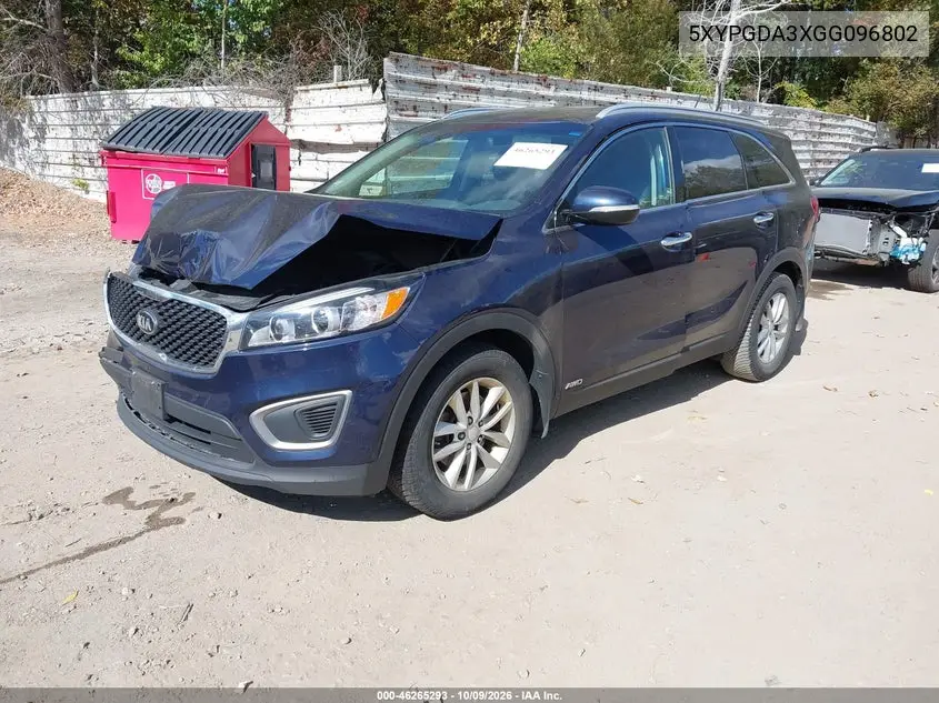 2016 KIA SORENTO VIN 5XYPGDA3XGG096802 — фото 2