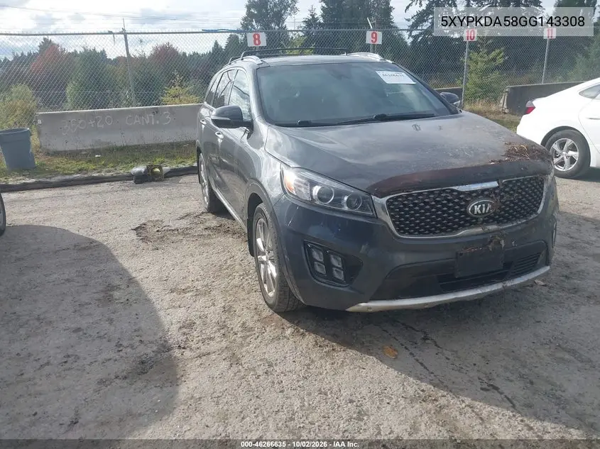 KIA SORENTO 2016, VIN 5XYPKDA58GG143308