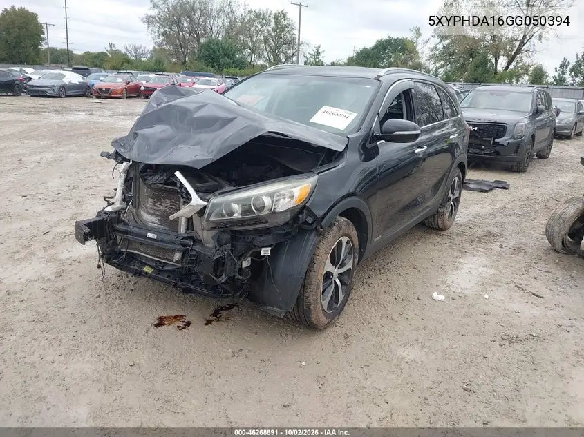 2016 KIA SORENTO VIN 5XYPHDA16GG050394 — фото 2
