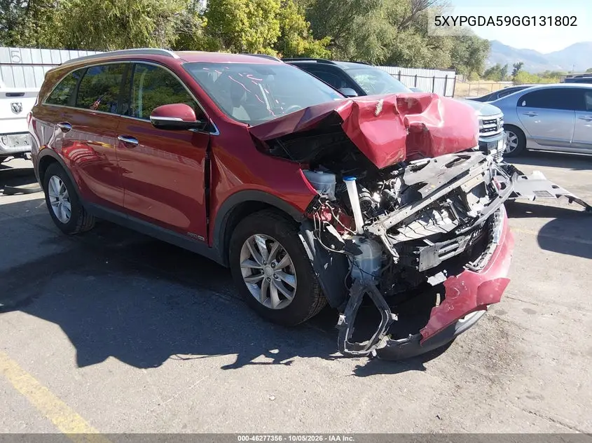 KIA SORENTO 2016, VIN 5XYPGDA59GG131802