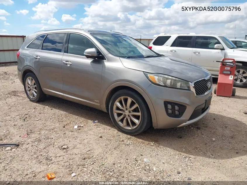 KIA SORENTO 2016, VIN 5XYPKDA52GG075796