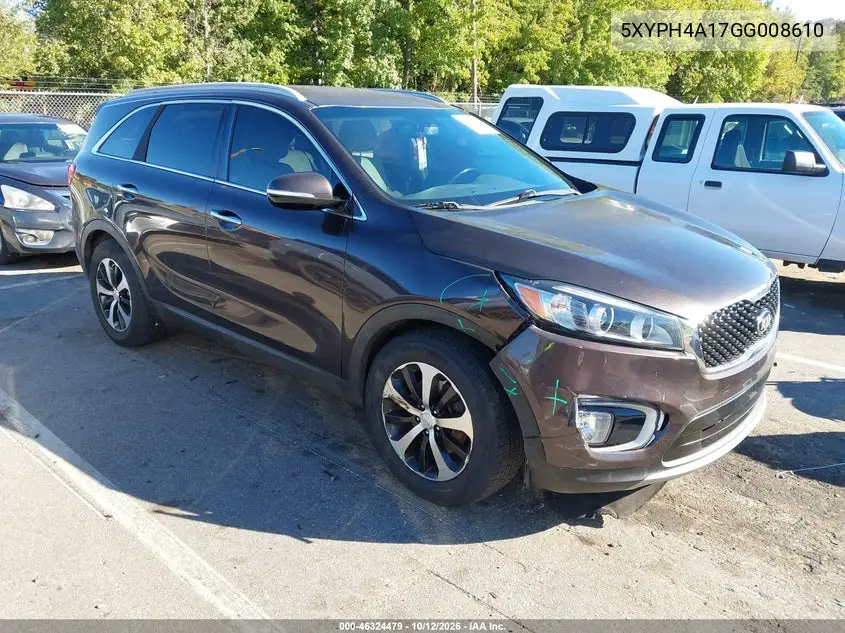 KIA SORENTO 2016, VIN 5XYPH4A17GG008610