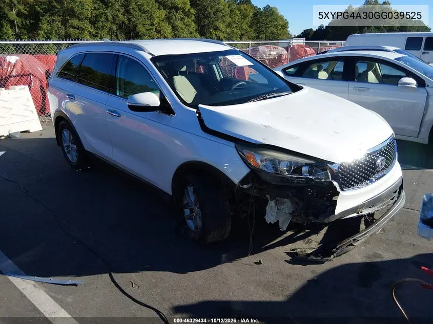 KIA SORENTO 2016, VIN 5XYPG4A30GG039525