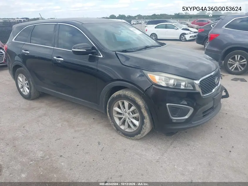 KIA SORENTO 2016, VIN 5XYPG4A36GG053624