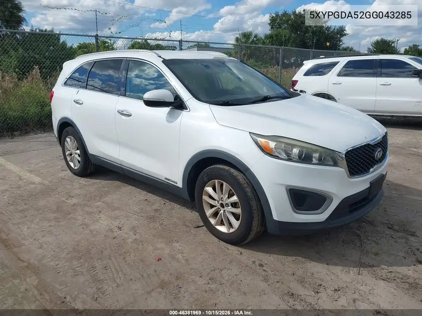 KIA SORENTO 2016, VIN 5XYPGDA52GG043285