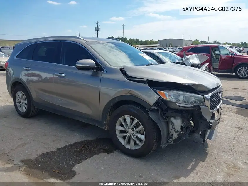 KIA SORENTO 2016, VIN 5XYPG4A34GG027376