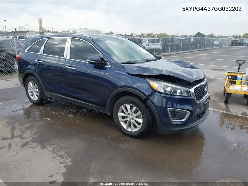 KIA SORENTO 2016, VIN 5XYPG4A37GG032202