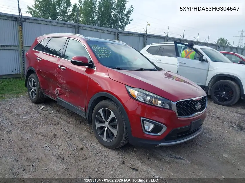 KIA SORENTO 2017, VIN 5XYPHDA53HG304647