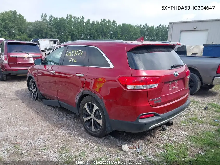 2017 KIA SORENTO VIN 5XYPHDA53HG304647 — фото 3