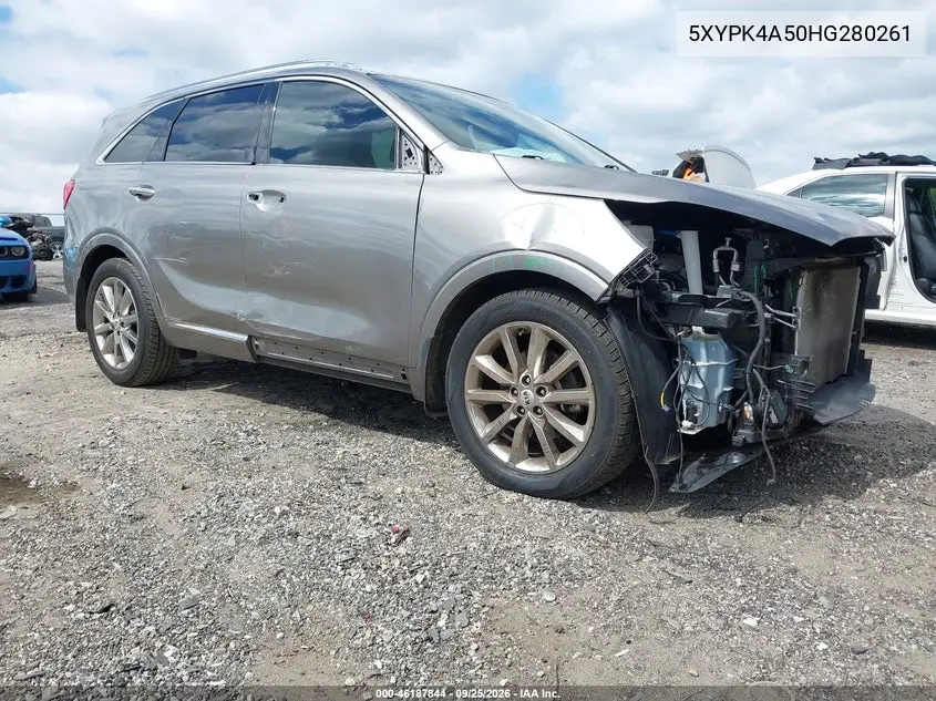 KIA SORENTO 2017, VIN 5XYPK4A50HG280261