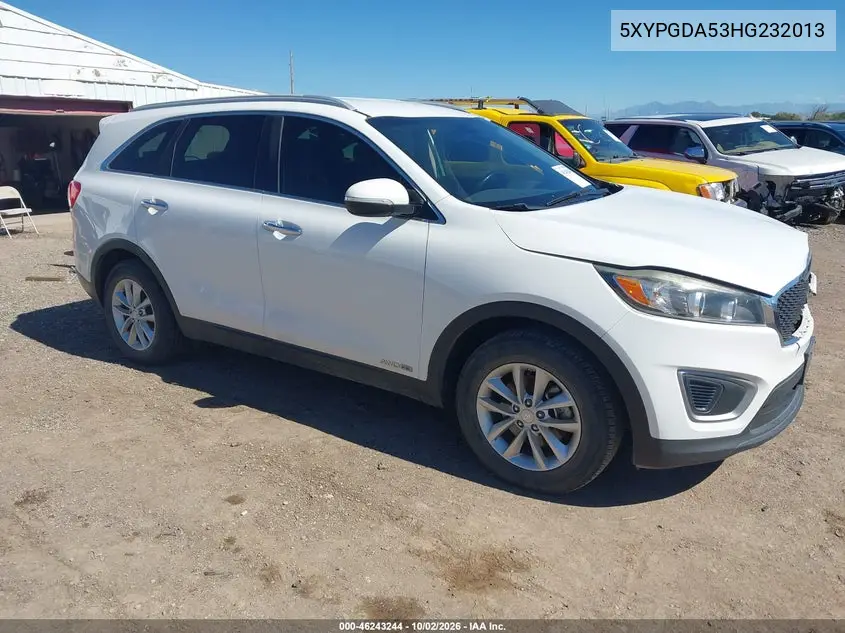 KIA SORENTO 2017, VIN 5XYPGDA53HG232013