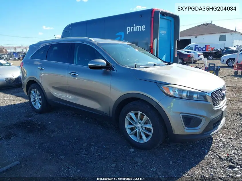 KIA SORENTO 2017, VIN 5XYPGDA35HG204034