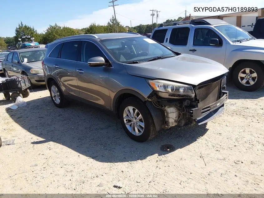 KIA SORENTO 2017, VIN 5XYPGDA57HG189893