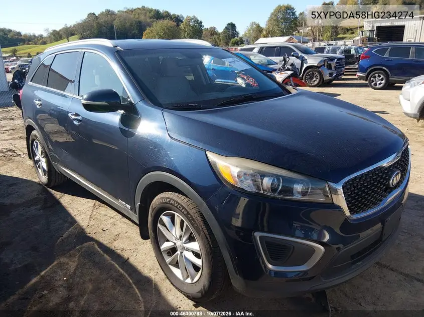 KIA SORENTO 2017, VIN 5XYPGDA58HG234274