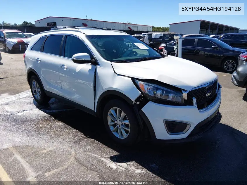 KIA SORENTO 2017, VIN 5XYPG4A54HG194128