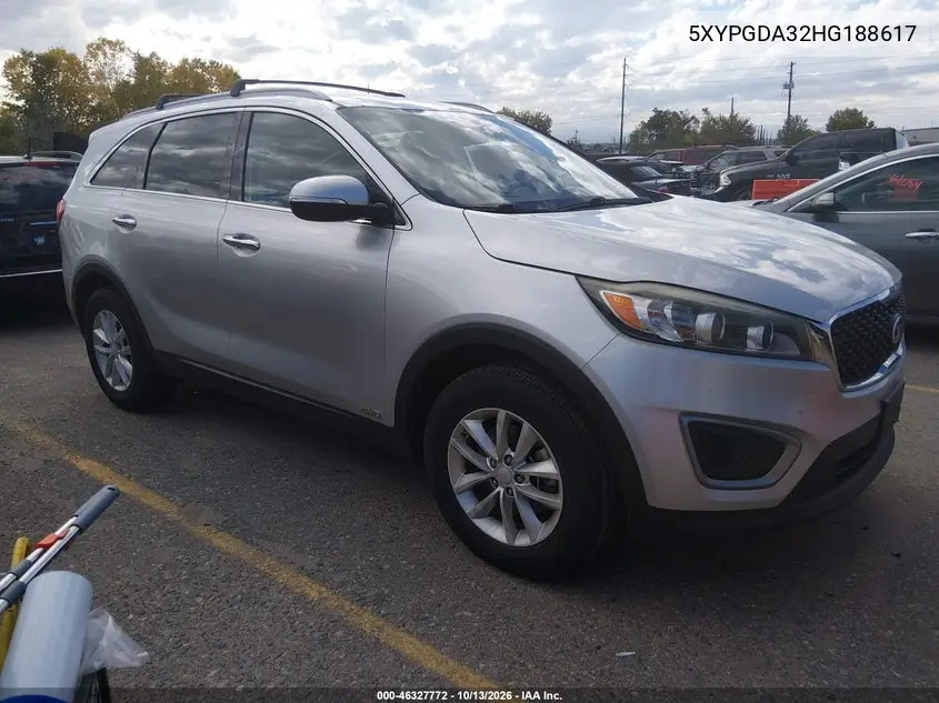 KIA SORENTO 2017, VIN 5XYPGDA32HG188617