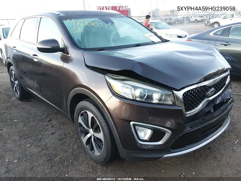 KIA SORENTO 2017, VIN 5XYPH4A59HG239058