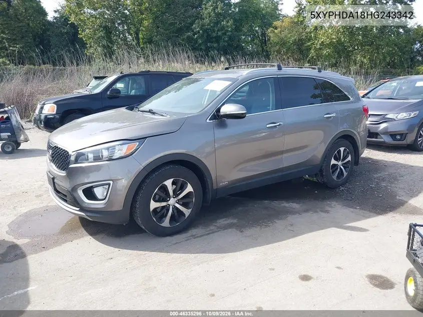 2017 KIA SORENTO VIN 5XYPHDA18HG243342 — фото 2