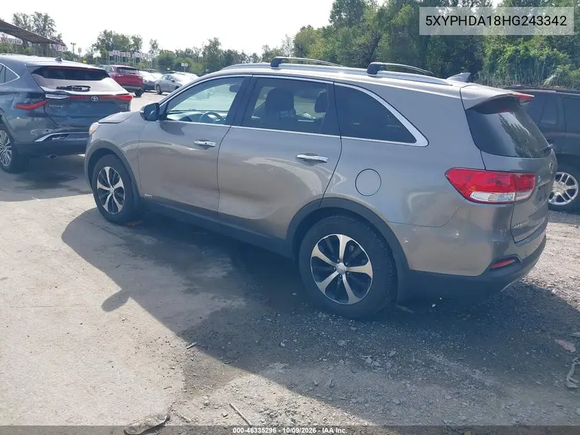 2017 KIA SORENTO VIN 5XYPHDA18HG243342 — фото 3