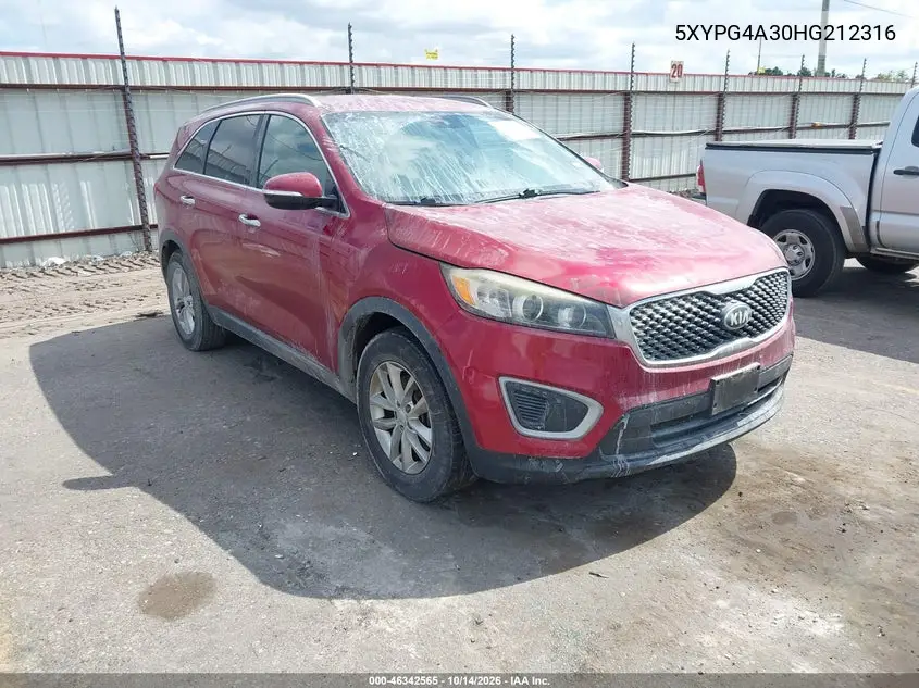 KIA SORENTO 2017, VIN 5XYPG4A30HG212316